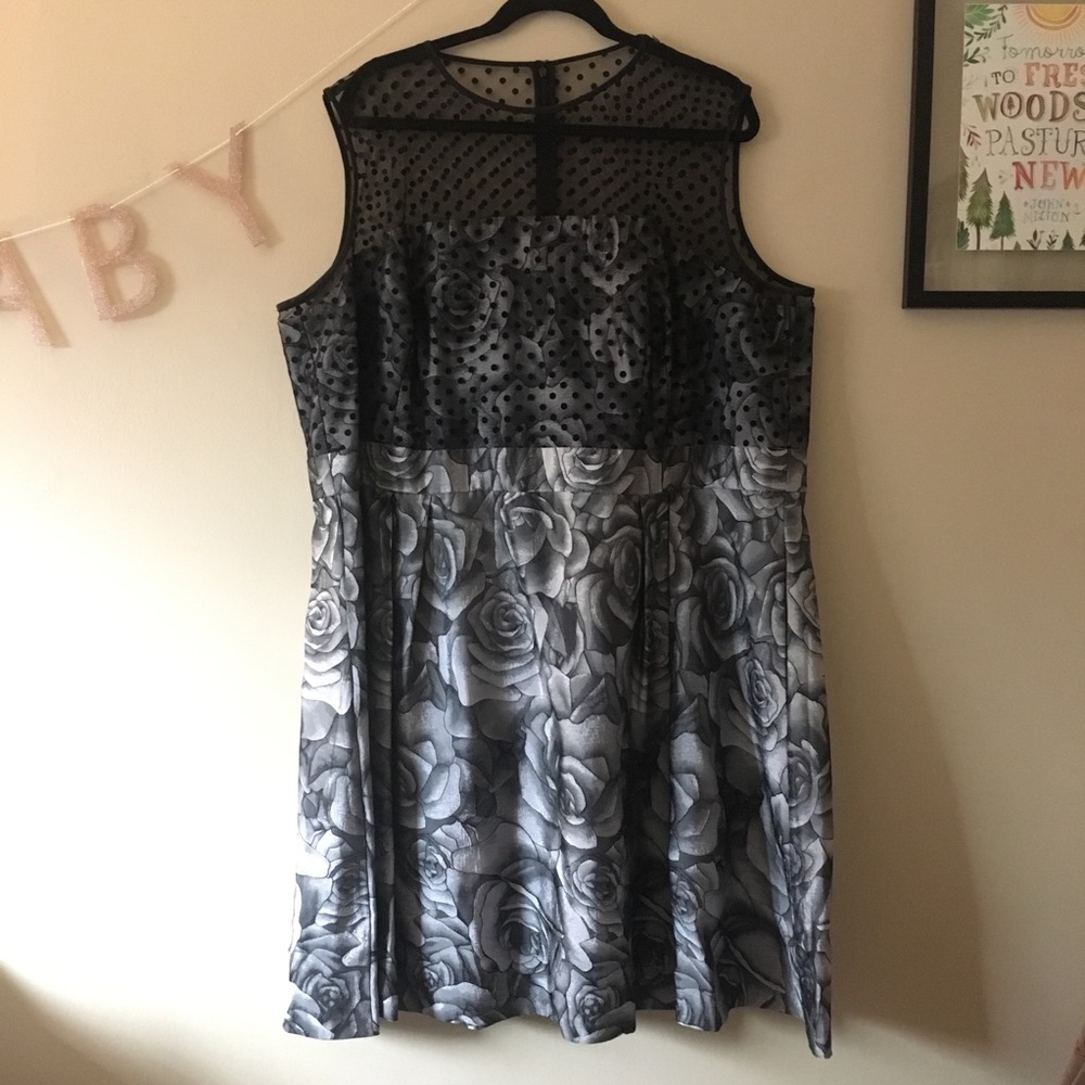 ModCloth Gray/Silver Roses Dress w/ Sheer Top